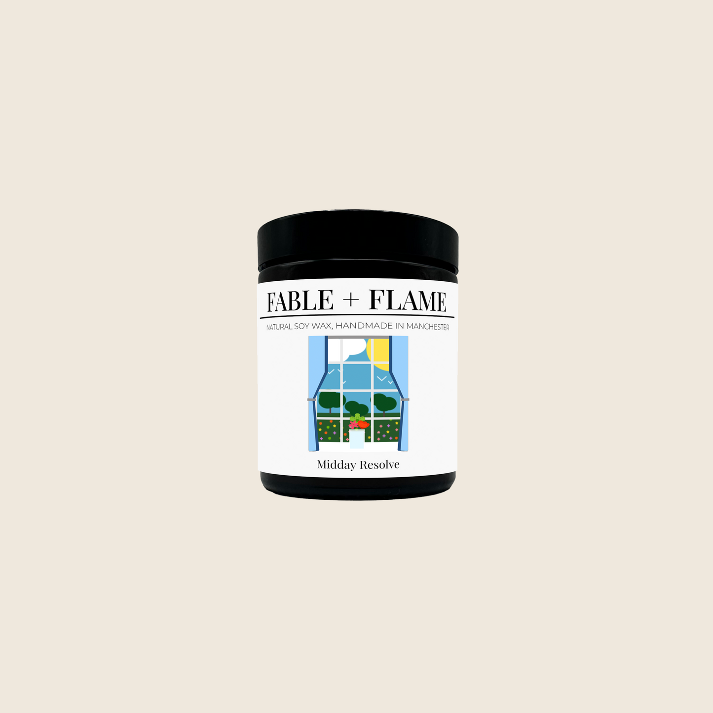 Miday Resolve Candle by Fable + Flame on Cream Background
