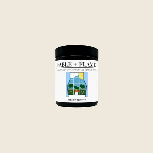 Miday Resolve Candle by Fable + Flame on Cream Background